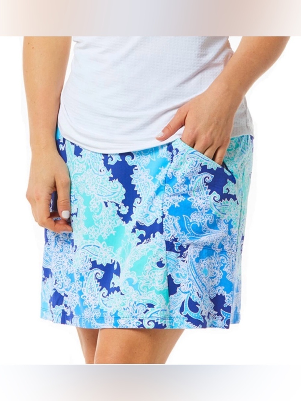 IBKUL Pascha Navy/Seafoam UPF 50+ Print Active Skort Size Small